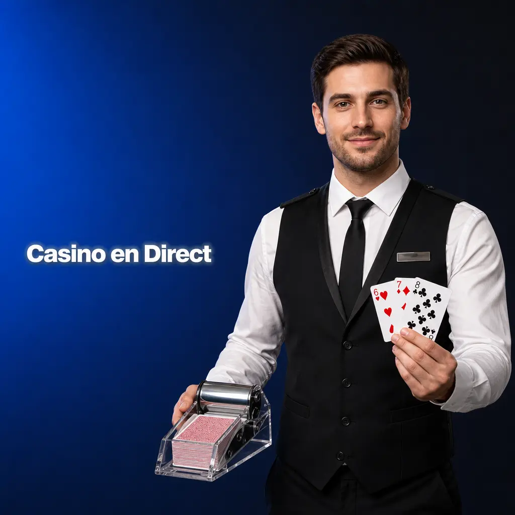 Croupier professionnel animant une table de casino en direct avec flux vidéo HD sur 1win Côte d'Ivoire