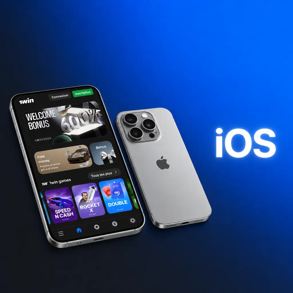 Application 1win iOS téléchargeable sur iPhone et iPad via App Store, compatible iOS 12.0 et versions ultérieures