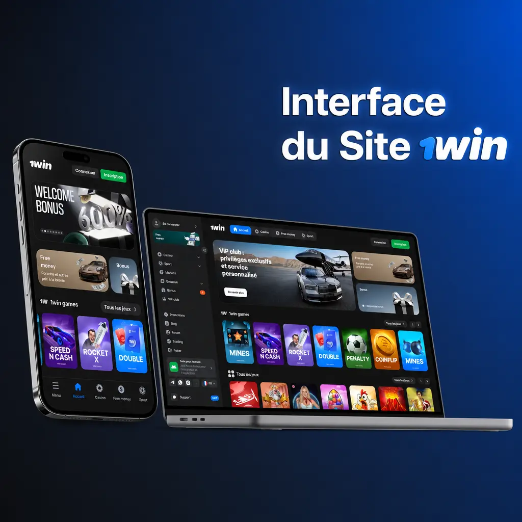 Interface du site 1win avec navigation claire pour paris sportifs, casino et promotions, adaptée aux joueurs ivoiriens