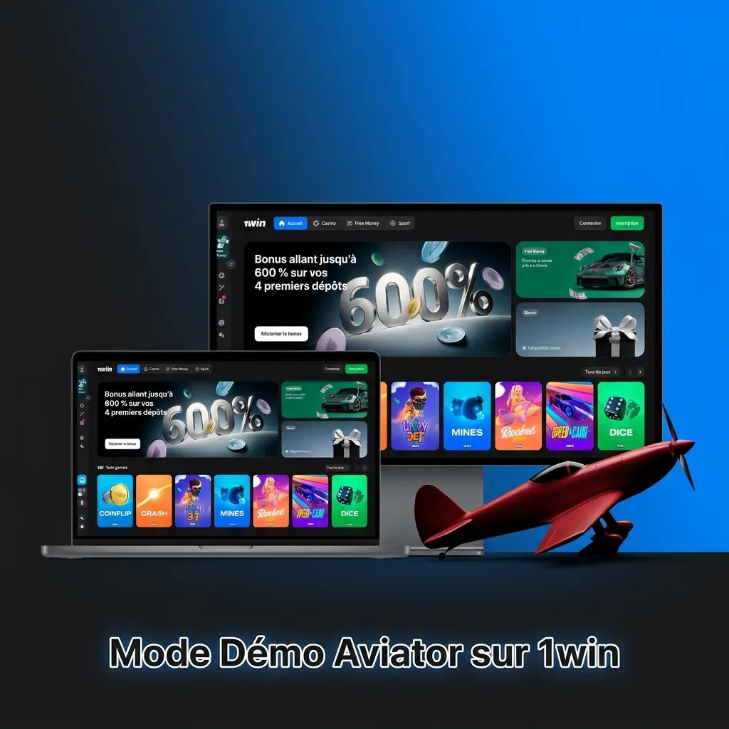 Interface du mode démo Aviator sur 1win pour jouer gratuitement et sans risque avec des jetons virtuels.