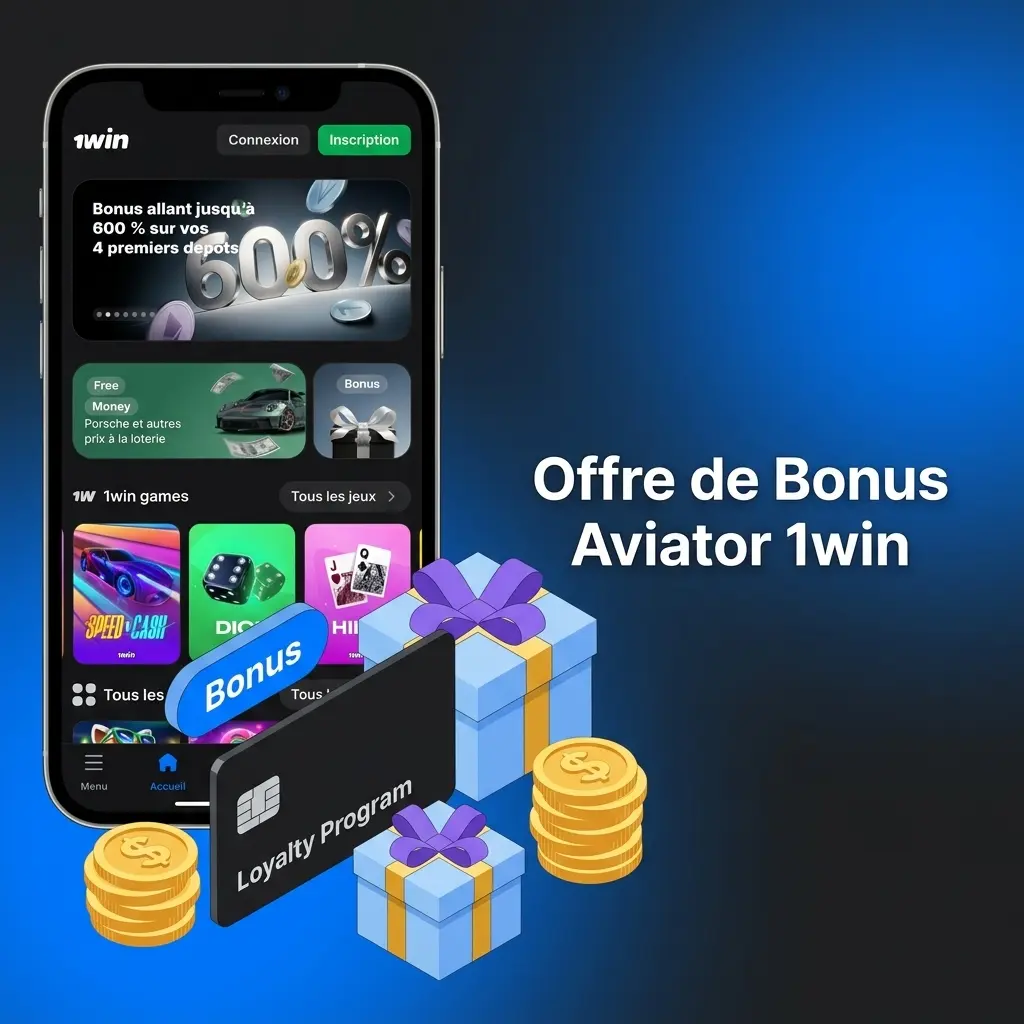 Offre de bonus 1win avec jusqu'à 500 % sur les dépôts et tours gratuits applicables au jeu Aviator.
