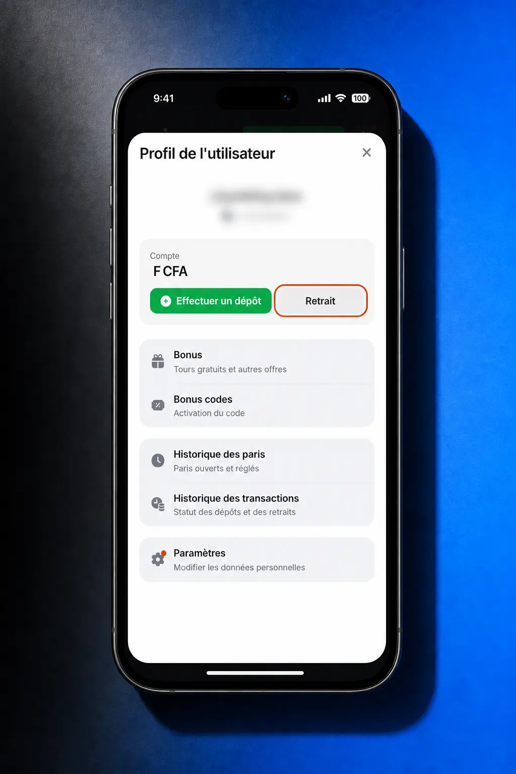 Étapes pour retirer de l'argent depuis l'application mobile 1win sur smartphone