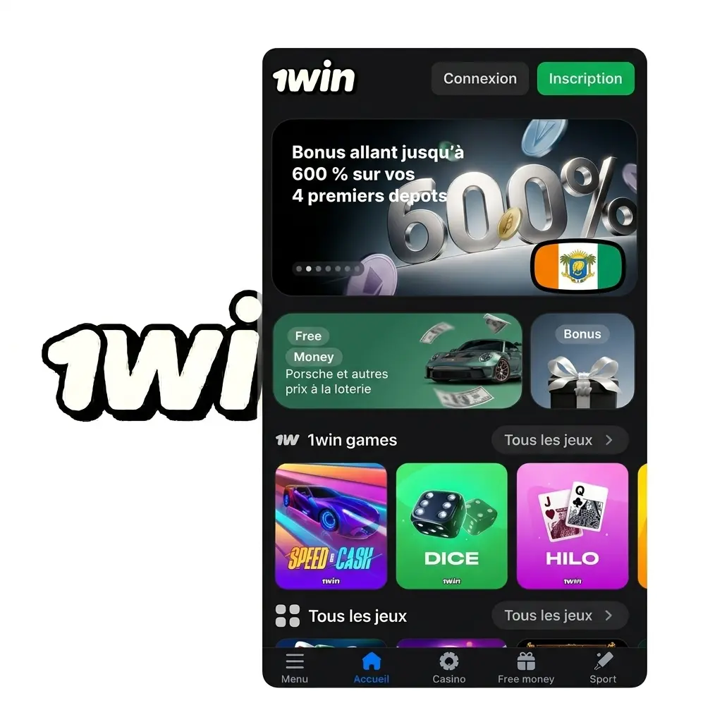 Site mobile 1win accessible sur smartphone et tablette en Côte d'Ivoire, compatible Android et iOS